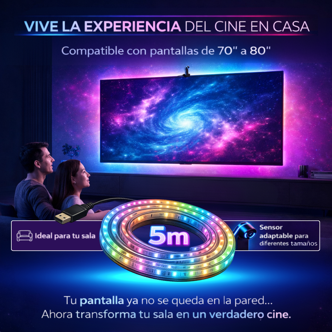 TV COLOR FLOW 360° – LUZ LED RGB CON CÁMARA SENSOR PARA TV