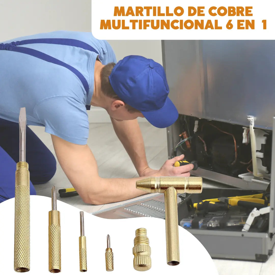 Semetall Mini Martillo De Cobre Multifunción 6 En 1 Y Destornillador, Herramientas Manuales, Kit De Destornilladores Para Relojero, Apertura De Nueces Y Herramienta De Reparación Del Hogar (dorado